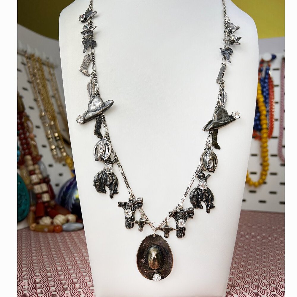 La Contessa Mary DeMarco Western Cowgirl Charm Silver Tone Necklace AND Earrings - Picture 3 of 13